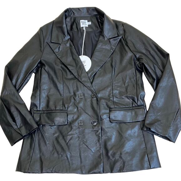 Princess Polly NWT Sz L/XL Ellen Faux Leather Double Breasted Blazer Jacket - Picture 7 of 16